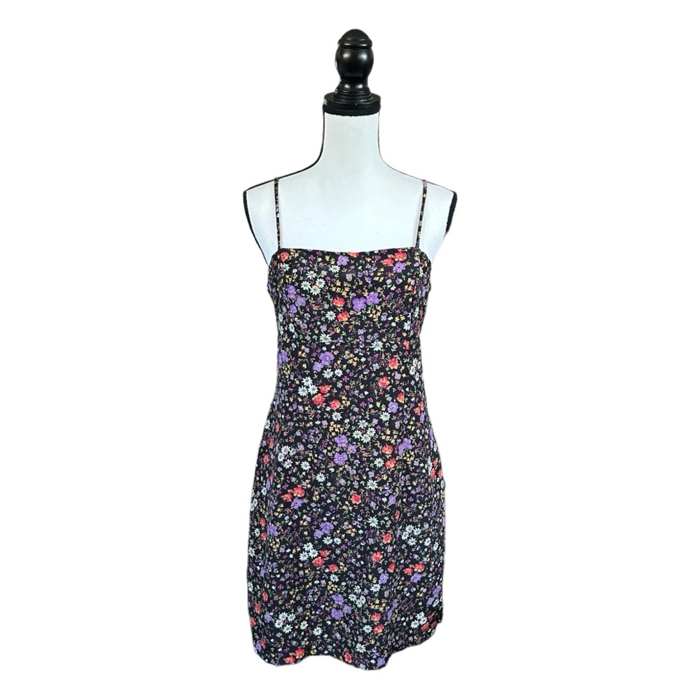 VTG 90s Y2K Dark Floral Mini Dress Square Neck Indie Fairy Grunge Whimsigoth M